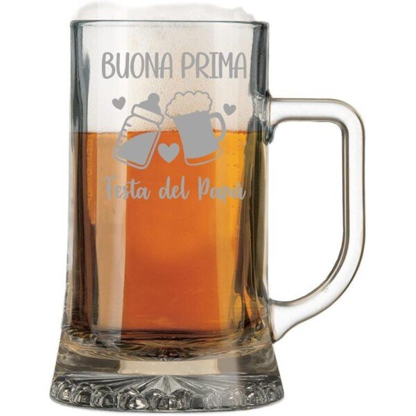 Boccale Birra Papà 50 cl Buona prima festa del papà cuori birra e biberon Idea regalo - immagine 3