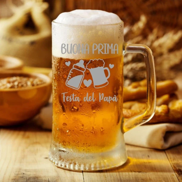 Boccale Birra Papà 50 cl Buona prima festa del papà cuori birra e biberon Idea regalo - immagine 2