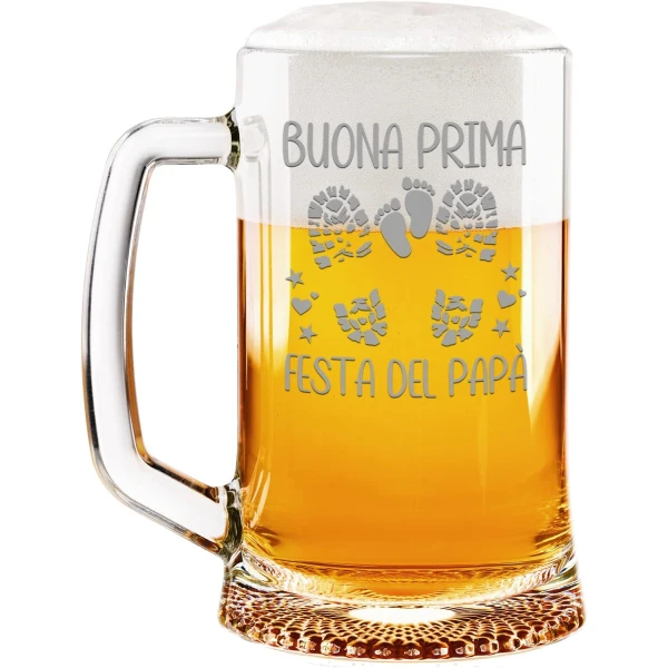 Boccale Birra Papà 50 cl Buona prima festa del papà impronte Padre Figlio Figlia Idea regalo