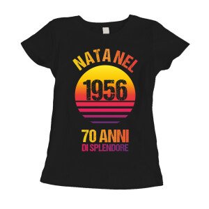 Maglietta 70 anni Compleanno Donna Nata nel 1956, 70 anni di splendore - manica corta Taglie dalla S alla XL