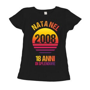 Maglietta 18 anni Compleanno Donna Nata nel 2008, 18 anni di splendore - manica corta Taglie dalla S alla XL